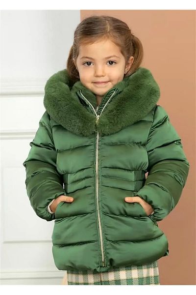 Abel & Lula Abel&Lula Girl's Fur Collar Satin Puffer Jacket 5871