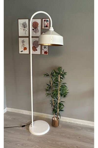 Bamyum Beyaz Lambader Modern Dekoratif Metal Oturma Odası Çalışma Odası Zemin Lambası