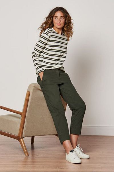 Tchibo Women Tapered Fit Solid Chino Pants, Olive