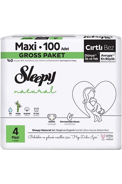 Sleepy Natural Size Baby Diapers - 4 (7-14kg) Maxi 200 Pieces, Super Economic Gross Pk