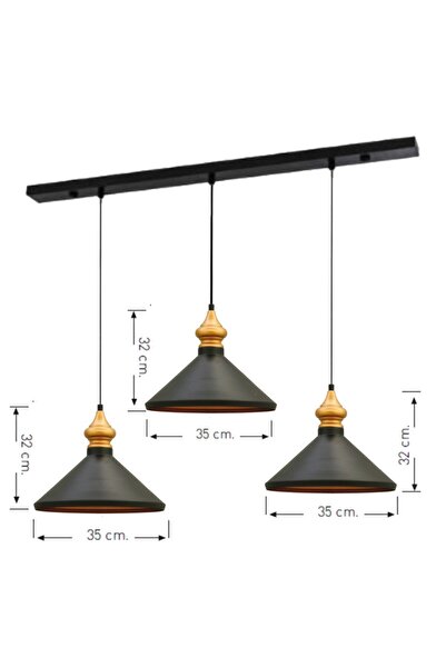 Bamyum Üçlü Siyah Sarkıt Avize