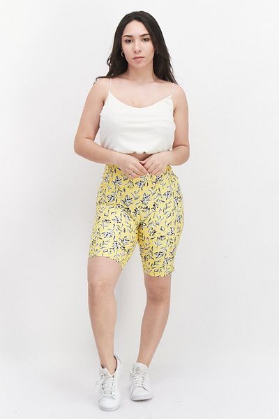 Alice + Olivia Women Floral Print Pull On Shorts, Yellow Combo