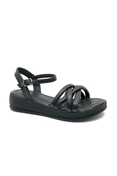 KOCAMANLAR Crne feles ženske Sandale - Ravan đon i detalji u obliku krsta