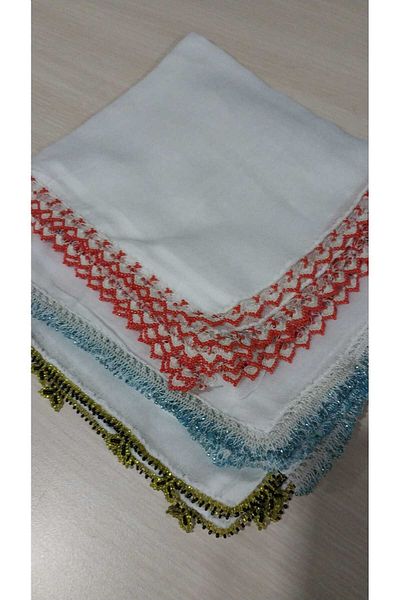 Papatyam 3 Pieces Handcrafted Crochet Embroidered Beaded Writing/Crochet Embroidery/ Crochet Embroidered Yemeni//Hand Knitted/Vintage/