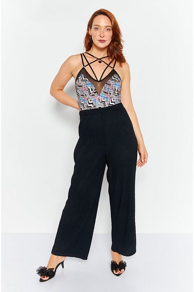 Fire & Glory Women Regular Fit Textured Palazzo Pants, Navy Blue