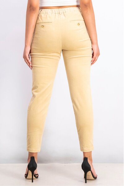 Esprit Women Regular Fit Side Pocket Corduroy Pants, Khaki