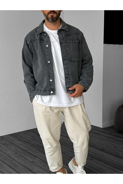 BYBASICMAN Anthracite Washed Denim Jacket Yp-4005