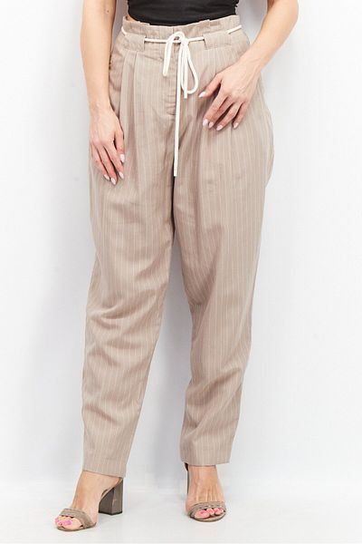 Esprit Women Regular Fit Stripe Casual Pants, Tan