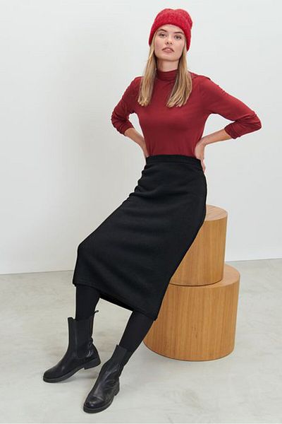 Tchibo Women Knitted Midi Skirt, Black