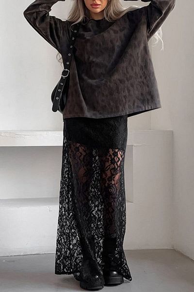 DEEP BEACH Retro Lace Maxi Skirt
