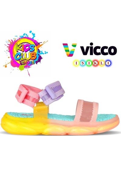 Kids Club Shoes Vicco Flora Ortopedik Işıklı Çocuk Sandalet PUDRA