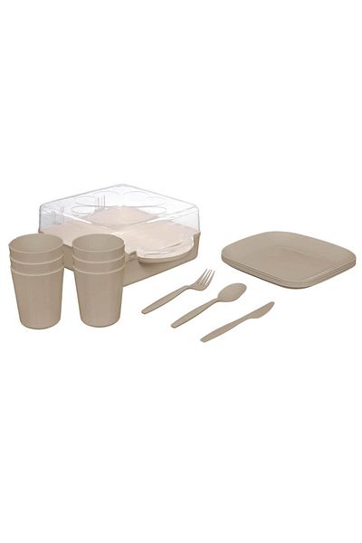 Piev Urve 6-Person Camping Travel Picnic Set and Tea Cup Carrying Apparatus Container 2 in 1 Cappucci