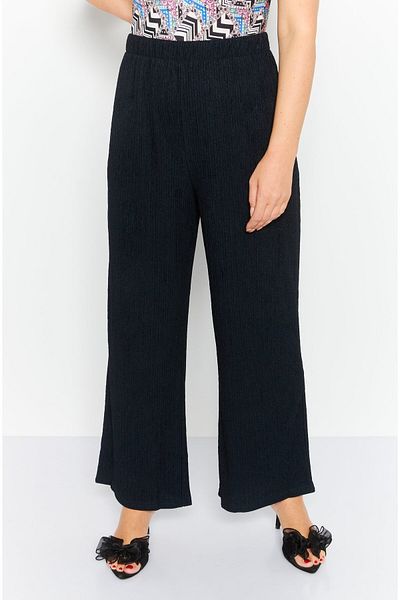Fire & Glory Women Regular Fit Textured Palazzo Pants, Navy Blue