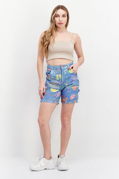 Misfit Women Allover Print Denim Shorts, Blue Combo