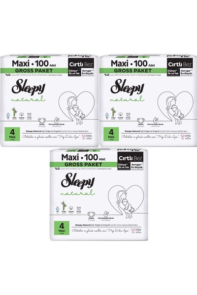 Sleepy Bebek Bezi Natural Beden:4 (7-14KG) Maxi 300 Adet Ekonomik Fırsat Gros...