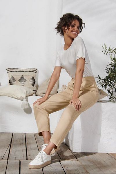 Tchibo Women Modern Fit Plain Straight Leg Pants, Beige