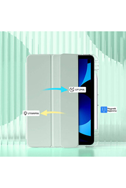 UnDePlus İpad Air 11inç M2/m3 Air 4/5.nesil 10.9 Uyumlu Kılıf Kalem Bölmeli Akrilik Şeffaf Ayrılabilir