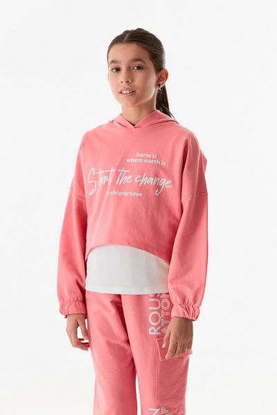 Fulla Moda Text Printed Hooded Jogger 3-Piece Girl's Set