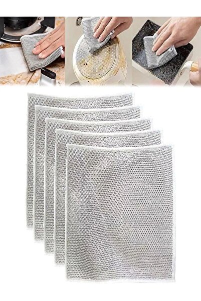 Şahane Pazar Çift Katlı Çok Amaçlı Tel Bez Mikrofiber Inox Bez Telli Bulaşık Bezi 3'lü Set SHN-1015 FMA610156