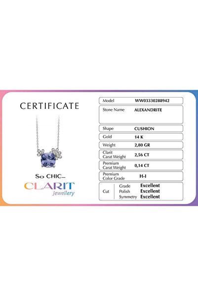 So CHIC... Created Alexandrite Taşlı Clarit Serisi 14 Ayar Beyaz Altın Kolye