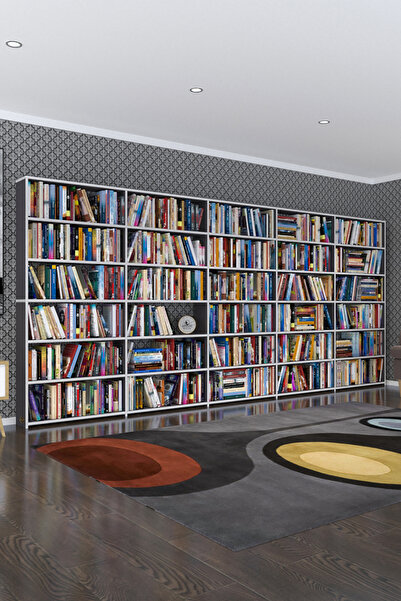 Kenzlife Kitaplık Süper Ga Gri 180*400*19 6 Katlı 5 Bölme Çift Bölme Opsiyonlu Ofis Mutfak Banyo Dol