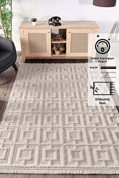 Konfor Halı Konfor Bukle 6658 Krem Yumuşak Örgü Modern Dokuma Halı