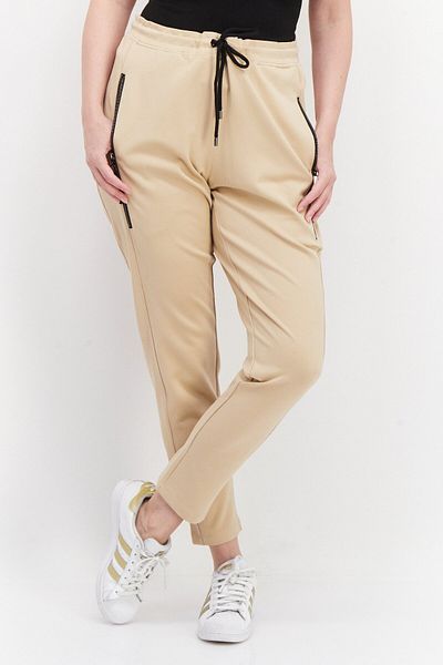 Samoon Women Drawstring Plain Sweatpants, Tan
