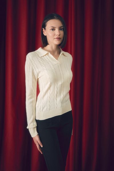 Fulla Moda Πλεκτό πουλόβερ με πλεκτό γιακά πουκάμισο