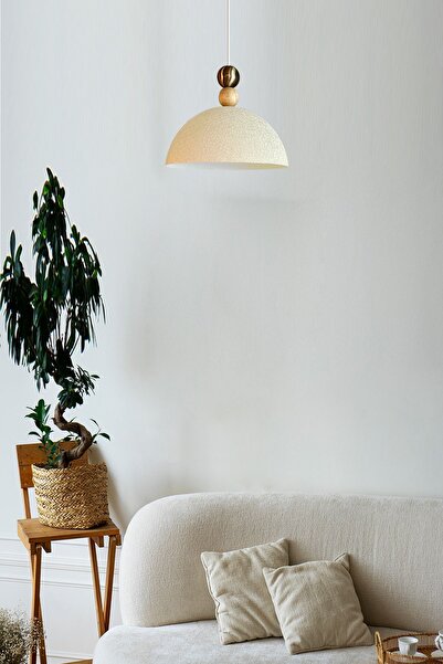 Bamyum Yimpi Dokulu Açık Krem Büyük Eskitme Boncuk Avize Tekli Sarkıt Salon Mutfak Dekoratif Aydınlatma