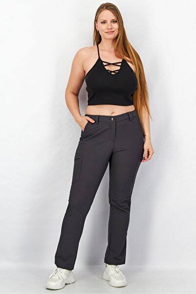 Tchibo Women Regular Fit Cargo Pocket Trouser Pants, Dark Grey