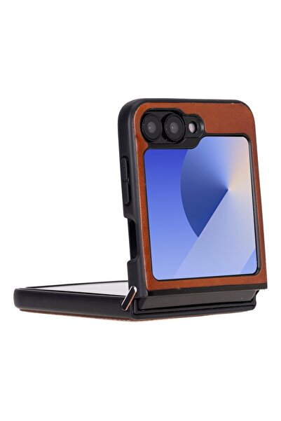 PLM Samsung Galaxy Z Flip6 Uyumlu Deri Arka Kapak Gölgeli Taba