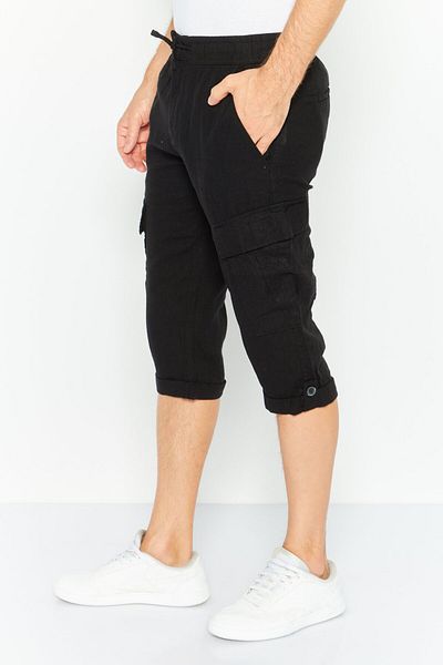 Threadbare Men Regular Fit Solid Capri Cargo Short, Black