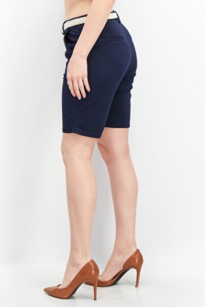 Esprit Women Solid Belted Shorts, Navy