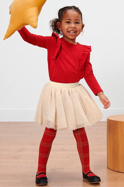 Tchibo تنورة شبكية منقوشة للأطفال البنات، كريمي