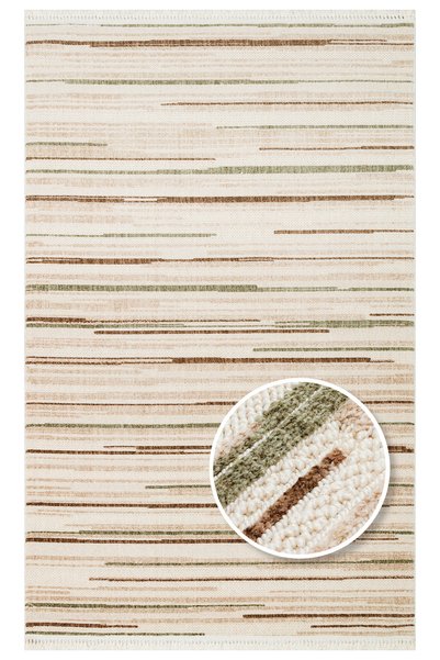 Neşem Halı Boutique EKOHALI JOY 01 Green Brown Hav Toz Vermeyen Yumuşak Dokul...