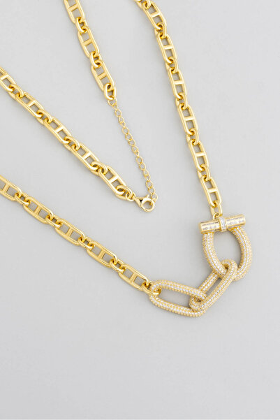 So CHIC... Özel Tasarım 18 Ayar Sarı Altın Kaplama Gümüş Zincir Gerdanlık