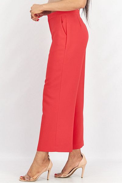 Tchibo Women Regular Fit Solid Wide Leg Woven Pants, Red