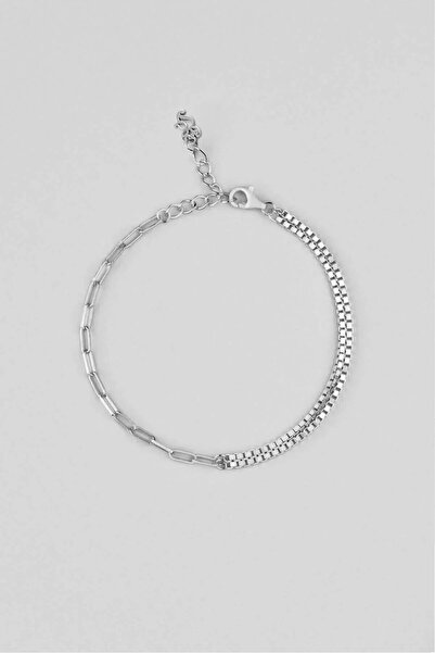 So CHIC... Klasik Stil 18 Ayar Beyaz Altın Kaplama 19 Cm Gümüş Zincir Bileklik