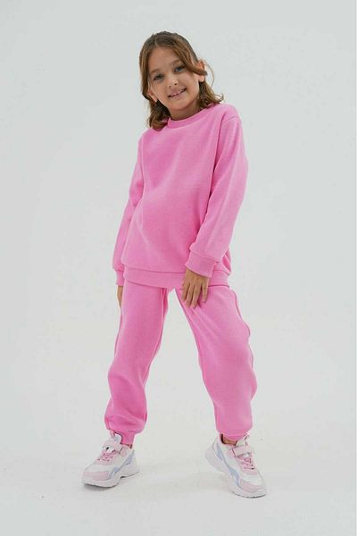 DEVRİMAY TEKSTİL Girl's Winter Tracksuit Set - 3 Thread Pink Raised