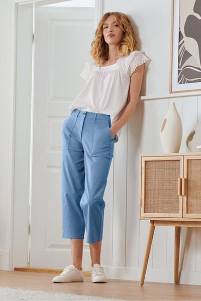 Tchibo Women Straight Leg Crop Chino Pants, Blue