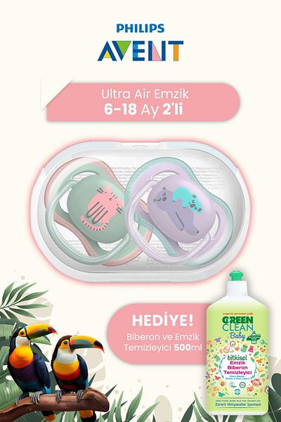 Green Clean Philips Avent Ultra Air Pacifier 6-18 Months Gift