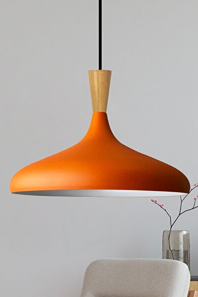 Bamyum Champion Turuncu Ahşap Huni Tekli Avize Sarkıt Salon Mutfak Cafe Butik...