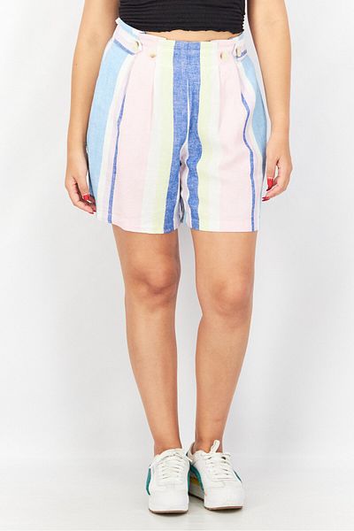 Esprit Women Stripe Basic Shorts, Sky Blue Combo