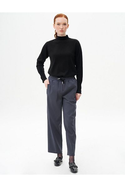 KYR Dark Smoke Colored Elastic Waist Lace-Up Trousers