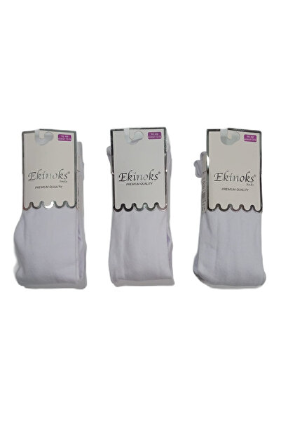 Ekinoks Κοριτσίστικο καλσόν σε λευκό χρώμα Βαμβακερό χτενισμένο ύφασμα 3 τεμαχίων