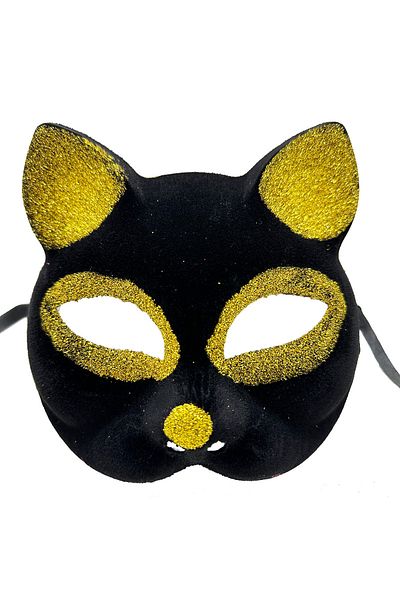 kapsulavm Black Color Gold Glitter Suede Coated Cat Mask 18x14 cm