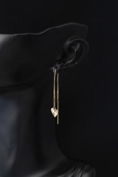 Bilezikci 14 Ayar Işıltı Kalpli Zincir Altın Küpe