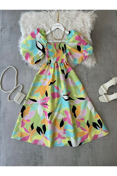 modabetce Balloon Sleeve Gimped Princess Dress