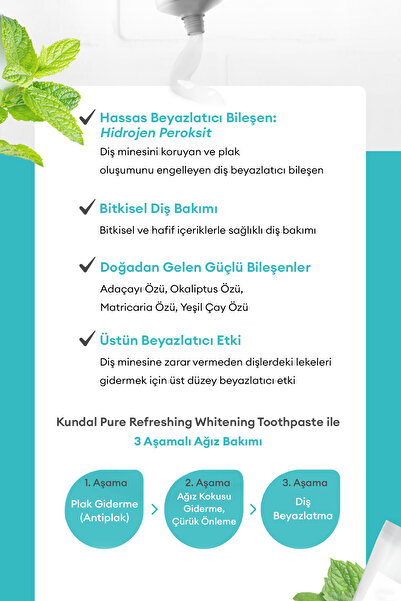 Kundal Ferahlık Etkili Beyazlatıcı Bitkisel Diş Macunu KUNDAL Whitening Toothpaste Set 150g (5 Adet)