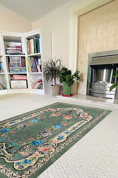 Napoli Home Дигитално отпечатан молитвен килим с нехлъзгаща се основа, който може да се пере, за подаръци и зестра, PRAYER RUG-65-GREEN